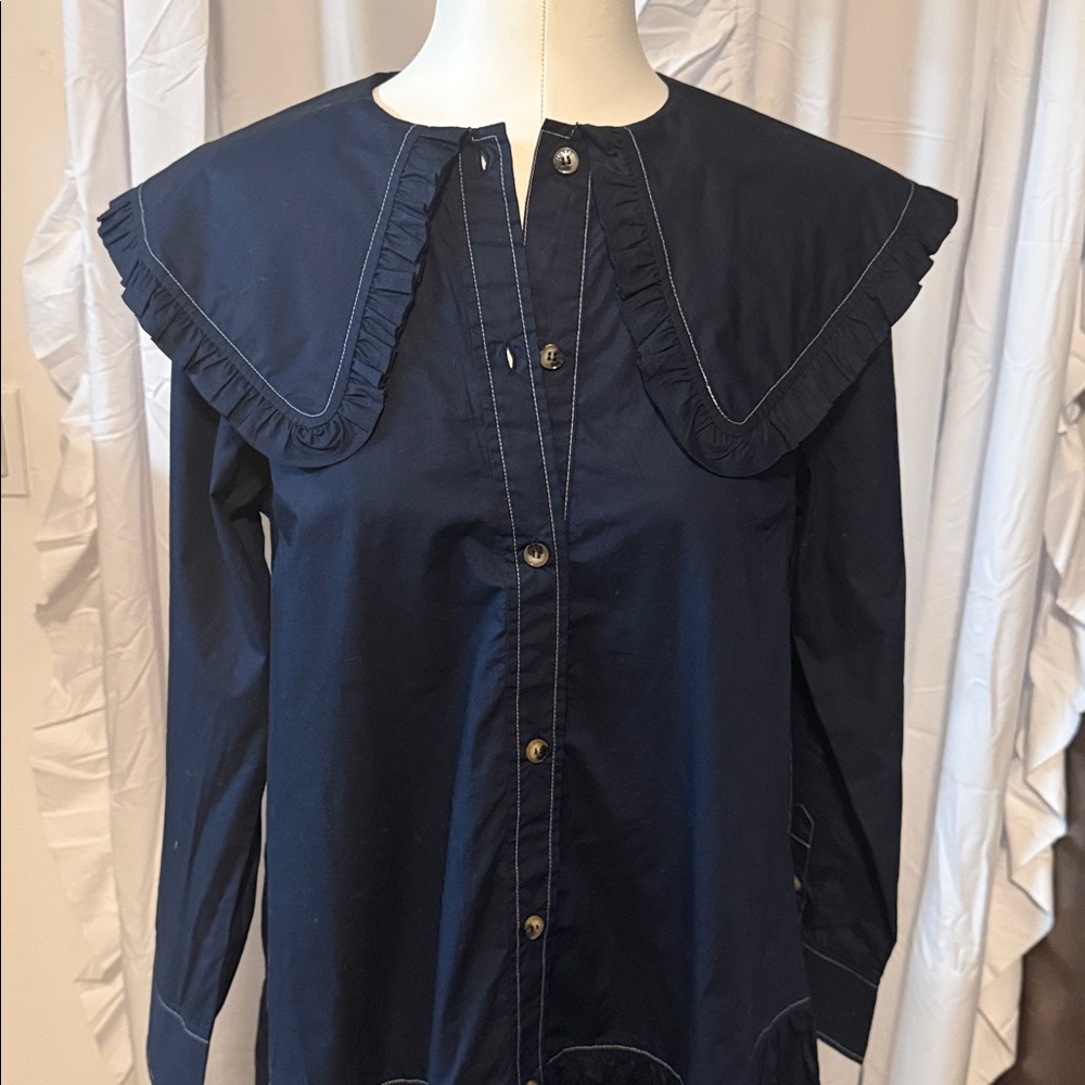 Ganni Navy Poplin mini shirt dress 36euro 6US - Picture 3 of 10